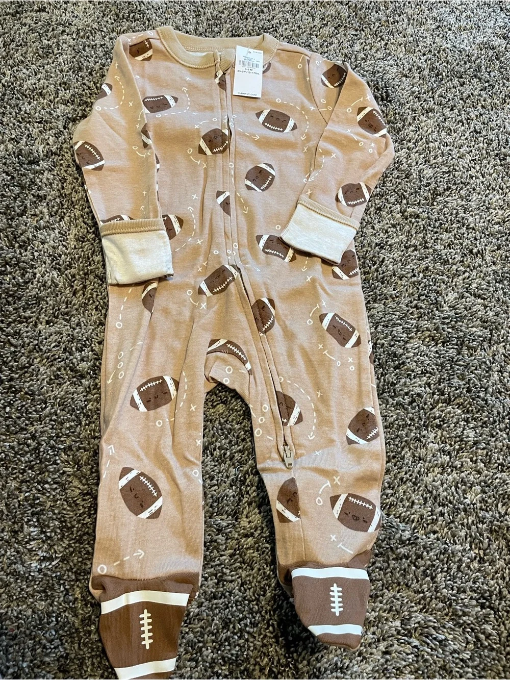 Old Navy Beige and Brown Football-Print Footed One-Piece